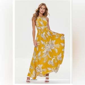 Forever 21 Woman’s Tropical Leaf Print Maxi Dress in Yellow Size M NWT